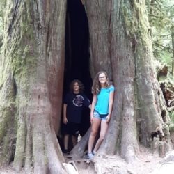 Hiking members beside a giant Douglas fir tree