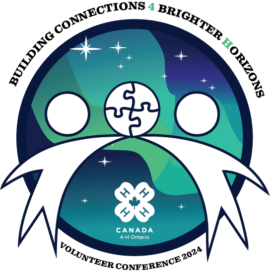 Logo of the Volunteer Conference. Two people holding a puzzle pieces together with the title. Building Connections 4 Brighter Horizons