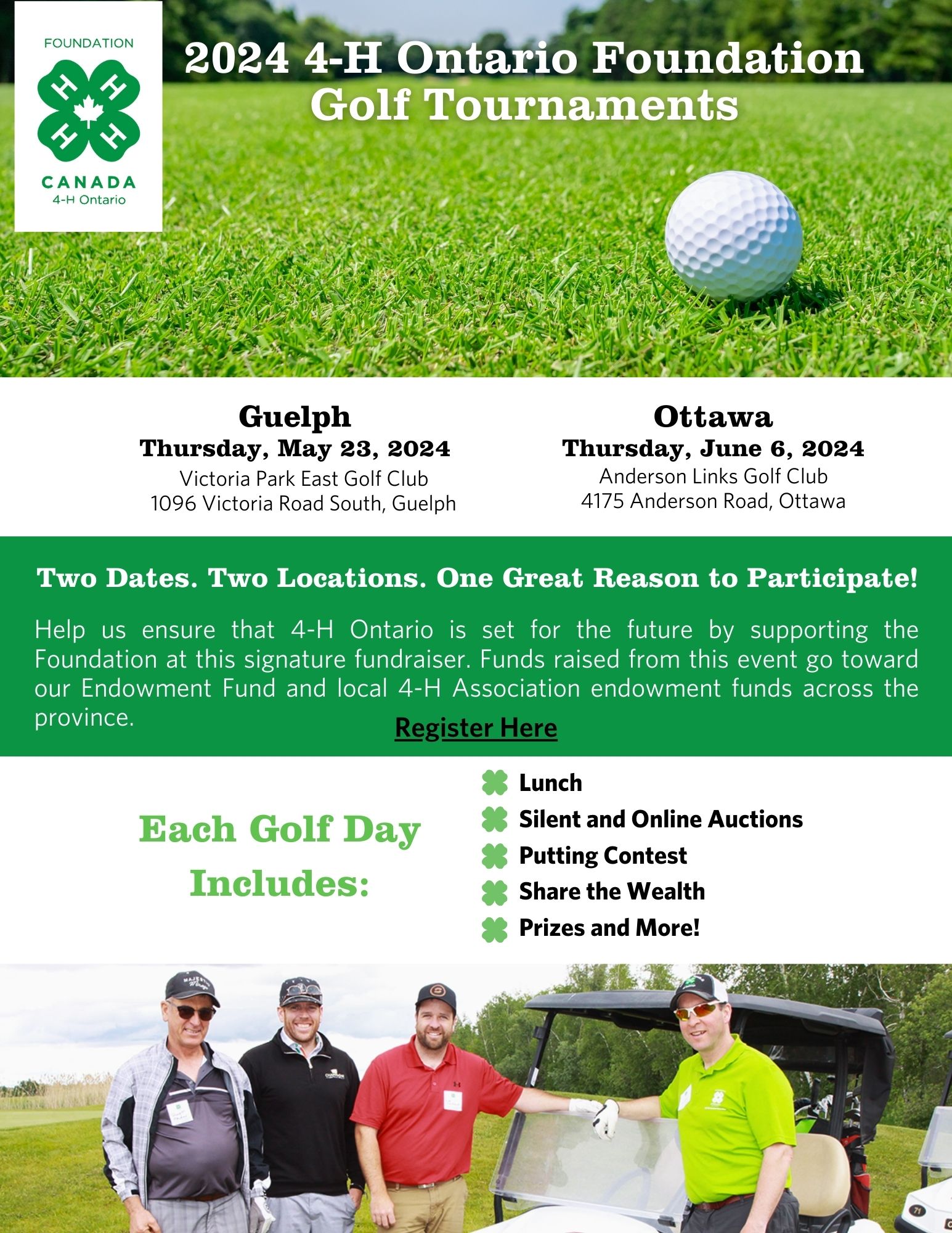 Front page of 2024 4-H Ontario Foundation Golf Flyer